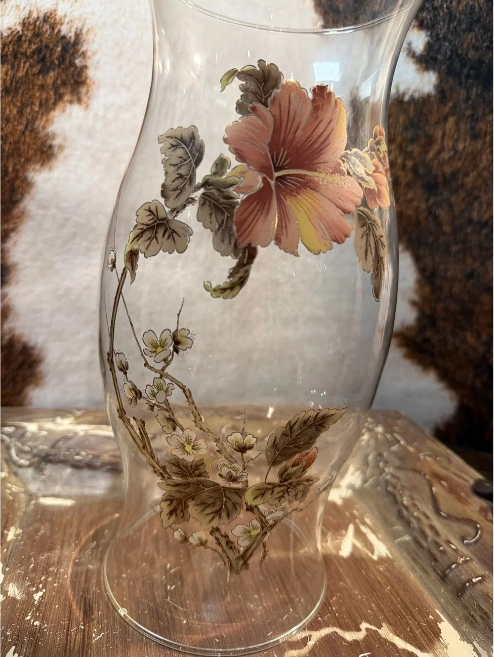 Vintage Floral Glass Hurricane Lamp Shade